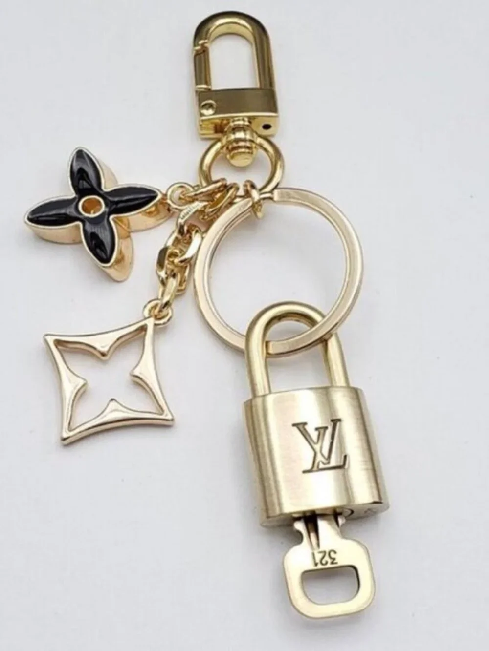 Louis Vuitton Gold Padlock Key 🔒 Authentic LV Charm + Unbranded Flower Keychain